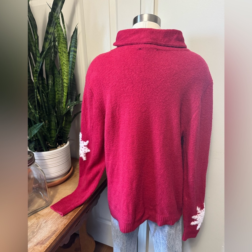 Red Snowflake Sweater XL Fold Over Neck holiday teacher‎ - Picture 4 of 8